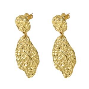 Boho Leaf Statement Textured Dangle Stud Earrings 18K Gold Plated Steel New